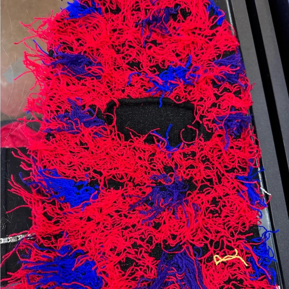 Balaclava Mask Red and Blue Fuzzy Knit